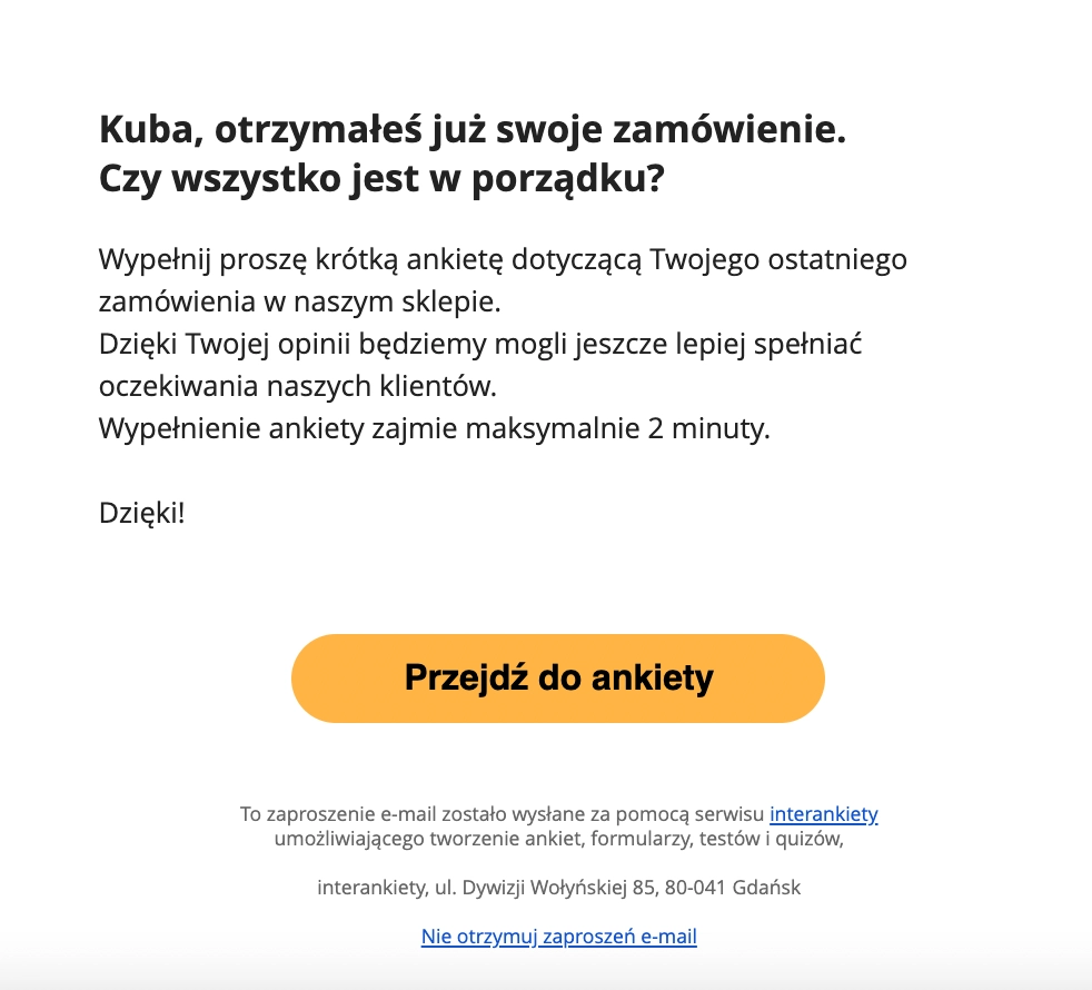 Idealne zaproszenie e-mail do wypełnienia ankiety